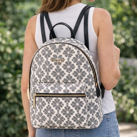 kate spade Handbags - Kate Spade Spade Flower Medium Backpack Signature
Logo Black Multi NWT
